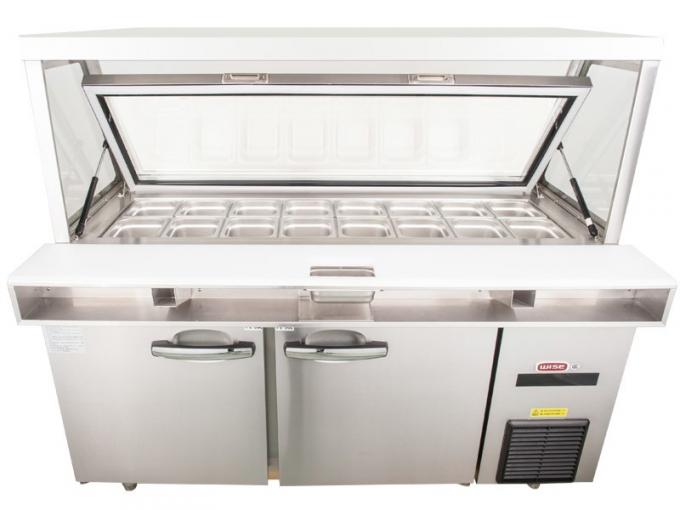 Blue Ray 2 Door Refrigerated Sandwich Prep Table With Glass Lid Fan