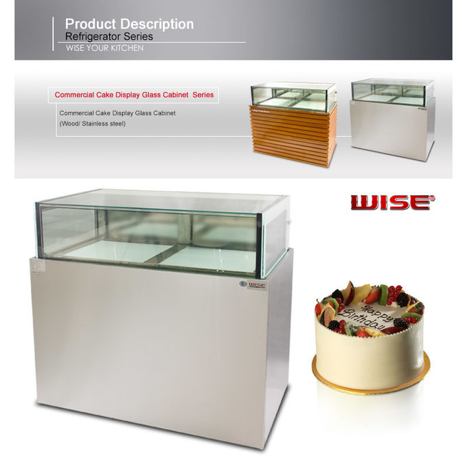 Wood Stainless Steel Base Glass Cake Refrigerator Showcase